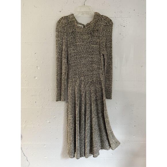 Marni Dress Womens 8 Gray Cream Long Sleeve Knit Bouclé Wool Blend Textured - Picture 1 of 9